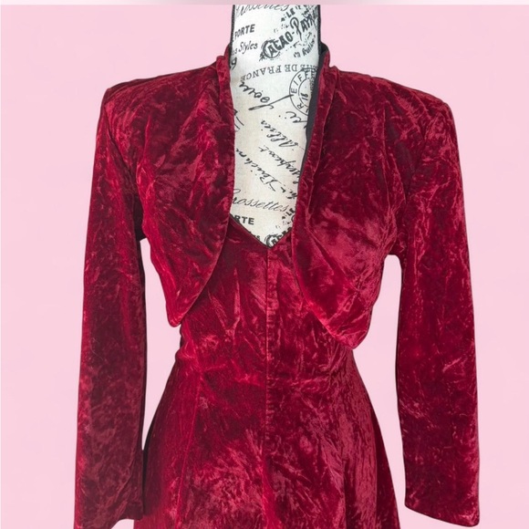 Vintage 90s Rampage Crush Red Velvet Mini Dress Dress + Bolero, Gothic Valentine - Picture 8 of 9